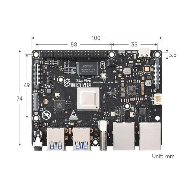 Alt view image 6 of 7 - VisionFive2 RISC-V Single Board Computer, Quad Core, 8GB with WiFi dongle, StarFive JH7110 with 3D GPU, Dual Ethernet Port with 2 x 1Gbit, for IOT/AI (Kit 7, Version v1.3B)