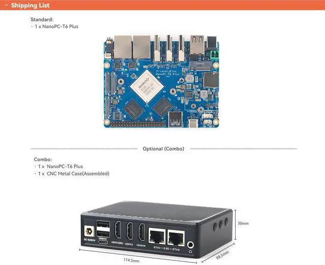 Alt view image 2 of 7 - FriendlyElec NanoPC-T6 Plus Single Board Computer, RK3588, 16GB LPDDR5 RAM, 64GB eMMC, Support 8K Video & HDMI in, Dual 2.5G Ethernet, WiFi 6, M.2 NVMe Slot (16+64GB,Bare Board)