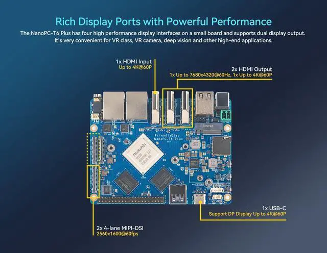 Alt view image 4 of 7 - FriendlyElec NanoPC-T6 Plus Single Board Computer, RK3588, 16GB LPDDR5 RAM, 64GB eMMC, Support 8K Video & HDMI in, Dual 2.5G Ethernet, WiFi 6, M.2 NVMe Slot (16+64GB,Bare Board)