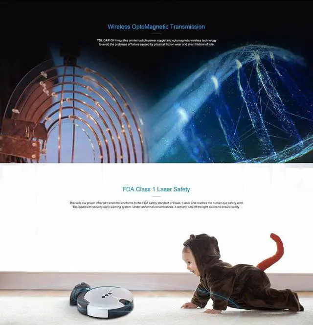 Alt view image 6 of 7 - EAI YDLIDAR G4 360 Degree 2D Laser Range Lidar Sensor 12 Meters Scanning Radius for Obstacle Avoidance and Navigation of Robots ROS Mapping Regional Security Assisted Driving