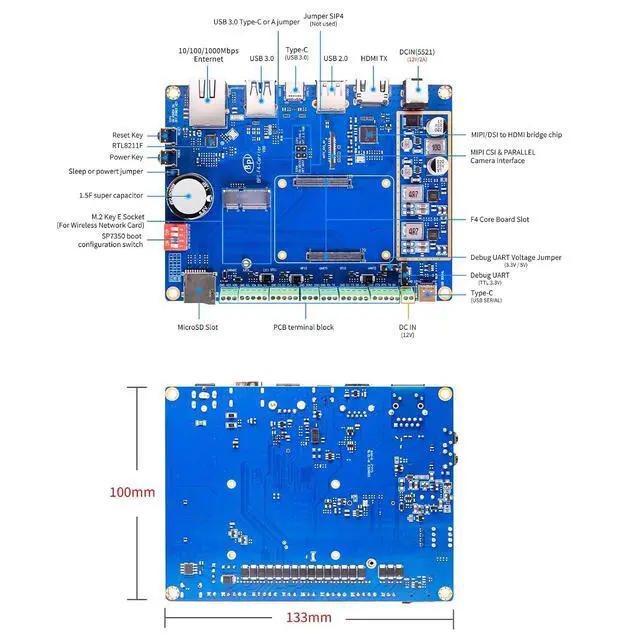 Alt view image 5 of 7 - Banana Pi BPI-F4 Industrial Control Board, Powered by Sunplus SP7350, 4GB LPDDR4, 32GB eMMC, 4.6TOPS NPU AI Solution for Robotics and Smart Devices (Standard Kit)