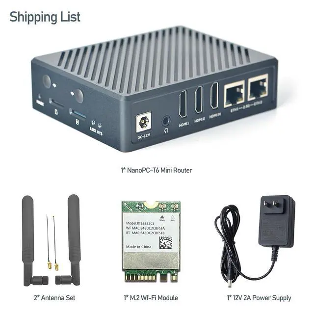 Alt view image 2 of 7 - FriendlyElec NanoPC-T6 Internet Travel Routers Board with Metal case Powered by RK3588, 8GB RAM, Dual 2.5G Ethernet, HDMI in/Out, Support Android Debian (8GB LPDDR4X,64GB eMMC, WiFi Bundle)