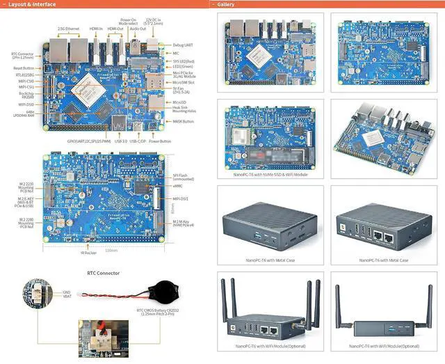 Alt view image 7 of 7 - FriendlyElec NanoPC-T6 Internet Travel Routers Board with Metal case Powered by RK3588, 8GB RAM, Dual 2.5G Ethernet, HDMI in/Out, Support Android Debian (8GB LPDDR4X,64GB eMMC, WiFi Bundle)