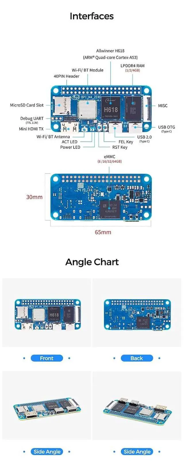 Alt view image 6 of 6 - Banana Pi BPI-M4 Zero SBC - Compatible with Most RPI Zero W Accessories - Up to 4GB RAM 32GB EMMC (2GB RAM + 8GB EMMC WiFi 4,Metal Case Kit)