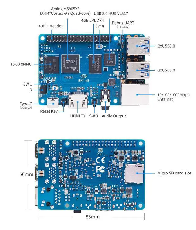 Alt view image 6 of 7 - Banana Pi M5 Amlogic S905X3 Single Board Computer with 4GB RAM and 16G eMMC for AIOT Support Android Debian Raspberry Pi Replacement (with Power and case)