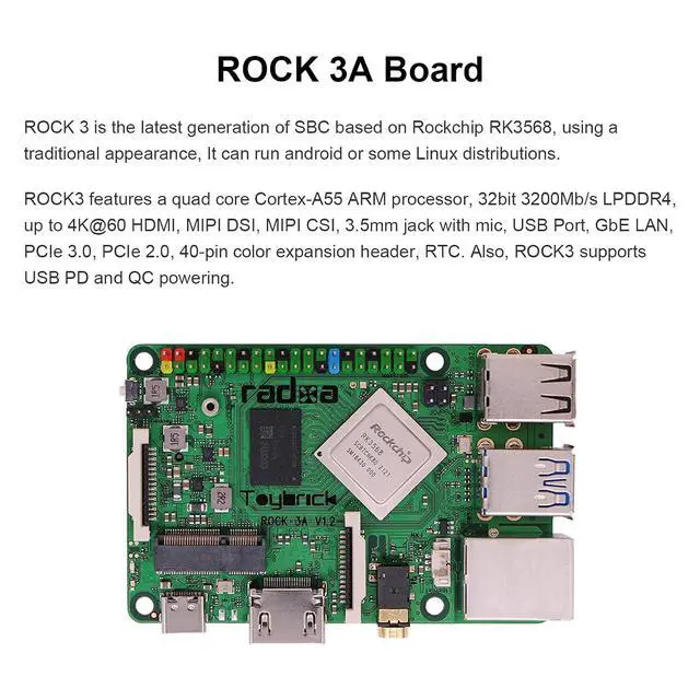 Alt view image 6 of 6 - Rock 3 Model A SBC Rockchip RK3568 Quad-core Cortex-A55 Processor Brings M.2 Slots for NVMe SSD, WiFi 6 to Raspberry Pi Form Factor (8G Version)