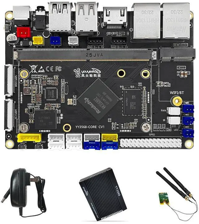 Main image of Dual GbE Low Power Arm Mainboard - YY3568 Basic Rockchip RK3568 - Support SATA 3.0, PCIe 3.0 SSD, USB Host x6 - Up to 4K@60Hz Video Output - AIoT Control/NAS/Single Board Computer (Kit D)