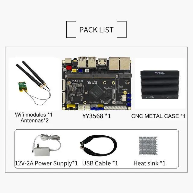Alt view image 2 of 7 - Dual GbE Low Power Arm Mainboard - YY3568 Basic Rockchip RK3568 - Support SATA 3.0, PCIe 3.0 SSD, USB Host x6 - Up to 4K@60Hz Video Output - AIoT Control/NAS/Single Board Computer (Kit C)