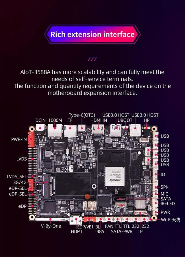 Alt view image 5 of 7 - AIOT-3588A Intelligent self-Service Terminal Motherboard, Equipped with Rockchip RK3588 Octa-core, 6 Tops NPU, Android 12.0 (4+32G)