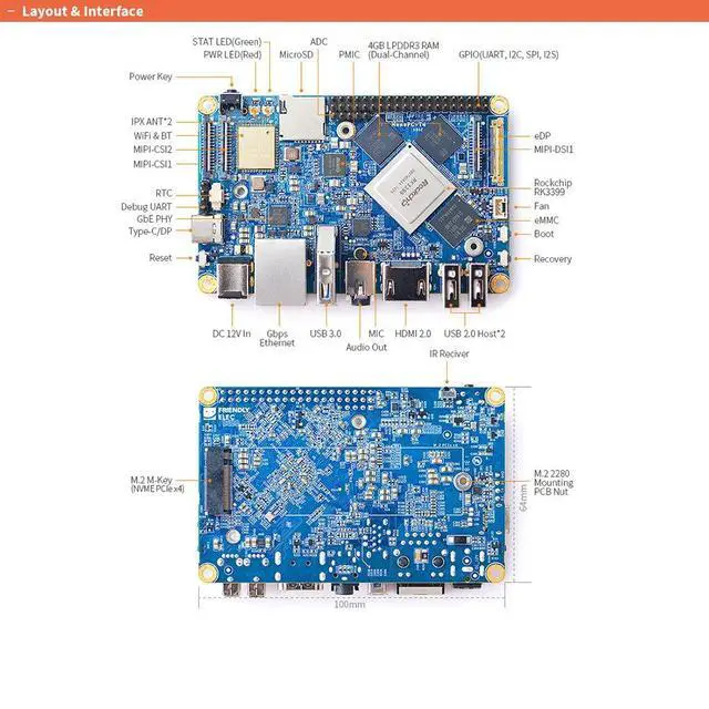 Alt view image 4 of 7 - FriendlyElec NanoPC-T4 Rockchip RK3399 Single Board Computer Support Android 8.1 and Lubuntu 16.04 for AI Applications and Machine Learning