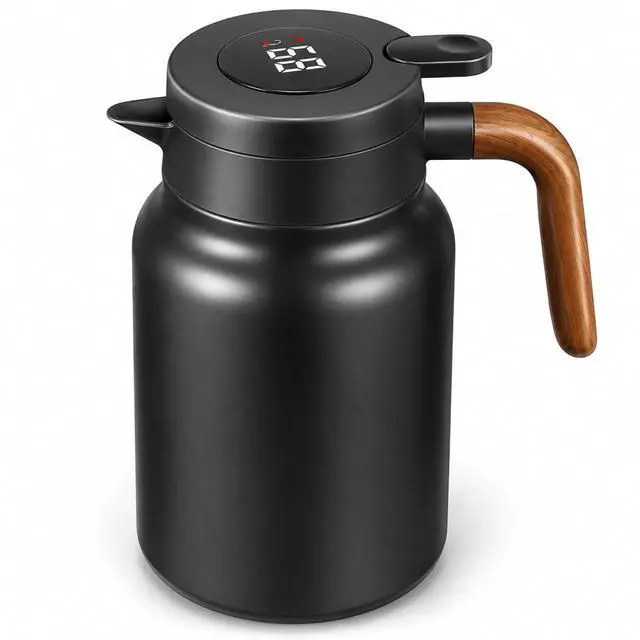 Main image of Insulated Coffee Carafe 1000ml, Thermal Coffee Carafe with Temperature Display and Tea Infuser, Carafe for Hot Water, Coffee, Milk, Juice, Office, Travel, Camping (Matte Black)