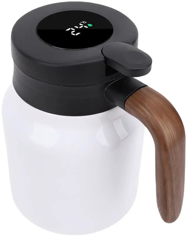 Main image of Insulated Coffee Carafe 1000ml, Thermal Tea Kettle with Temperature Display Tea Infuser, 12 Hour Hot Cold Portable Bottle for Coffee, Milk, Juice, Office, Travel, Camping (White)