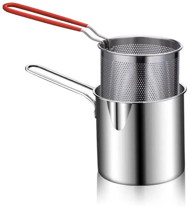 Main image of Small Deep Fryer Pot with Basket Mini Oil Fryer 304 Stainless Steel Anti Scald Handle Design Portable for Home Outdoor Fries Fish Chicken Seafood