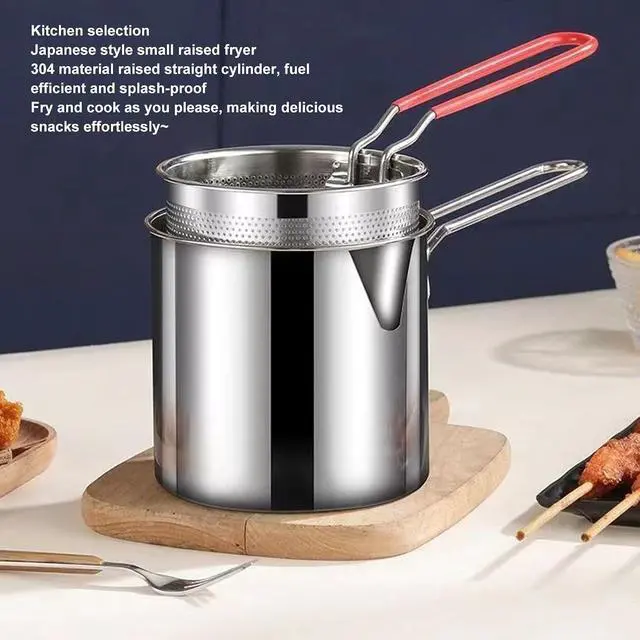Alt view image 2 of 7 - Small Deep Fryer Pot with Basket Mini Oil Fryer 304 Stainless Steel Anti Scald Handle Design Portable for Home Outdoor Fries Fish Chicken Seafood