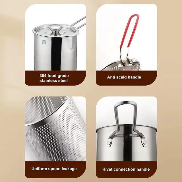 Alt view image 3 of 7 - Small Deep Fryer Pot with Basket Mini Oil Fryer 304 Stainless Steel Anti Scald Handle Design Portable for Home Outdoor Fries Fish Chicken Seafood