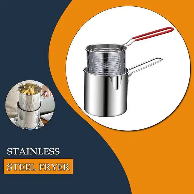 Alt view image 4 of 7 - Small Deep Fryer Pot with Basket Mini Oil Fryer 304 Stainless Steel Anti Scald Handle Design Portable for Home Outdoor Fries Fish Chicken Seafood