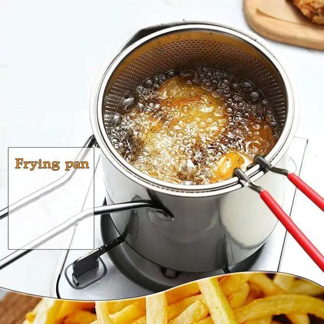 Alt view image 5 of 7 - Small Deep Fryer Pot with Basket Mini Oil Fryer 304 Stainless Steel Anti Scald Handle Design Portable for Home Outdoor Fries Fish Chicken Seafood