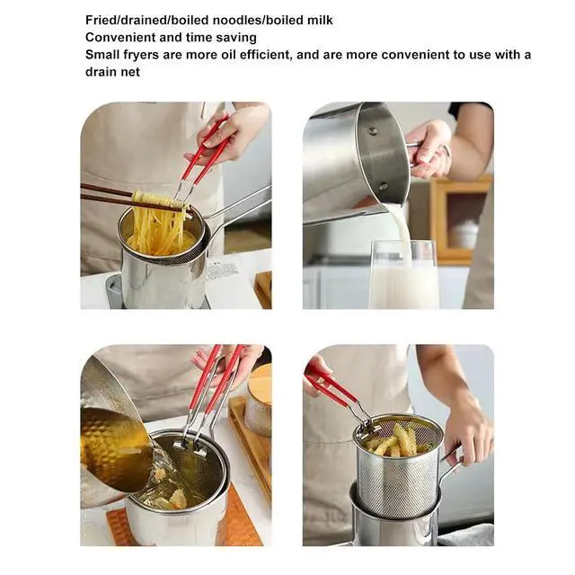 Alt view image 7 of 7 - Small Deep Fryer Pot with Basket Mini Oil Fryer 304 Stainless Steel Anti Scald Handle Design Portable for Home Outdoor Fries Fish Chicken Seafood