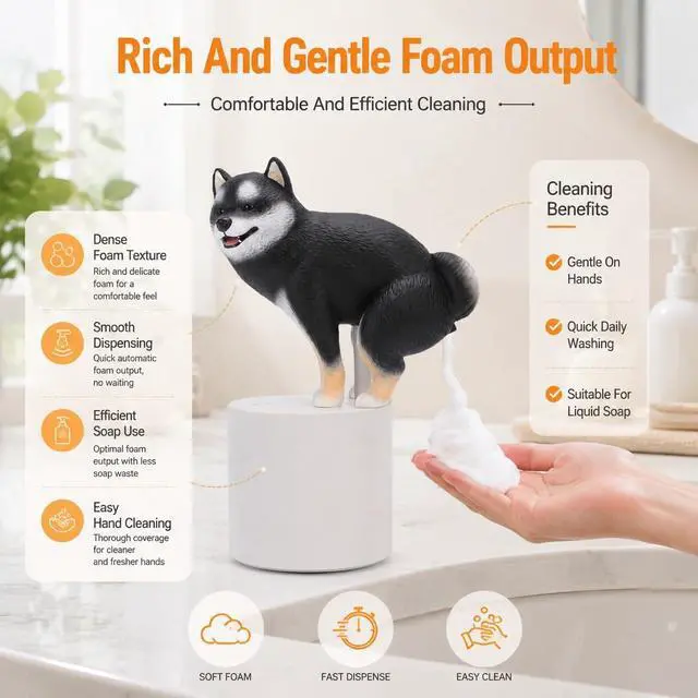 Alt view image 2 of 7 - Playful Dog Foam Soap Dispenser, Automatic Soap Dispenser Touchless, Funny Puppy Poop Induction Hand Washer, Automatic Soap Dispenser for Kitchen Bathroom (Black)