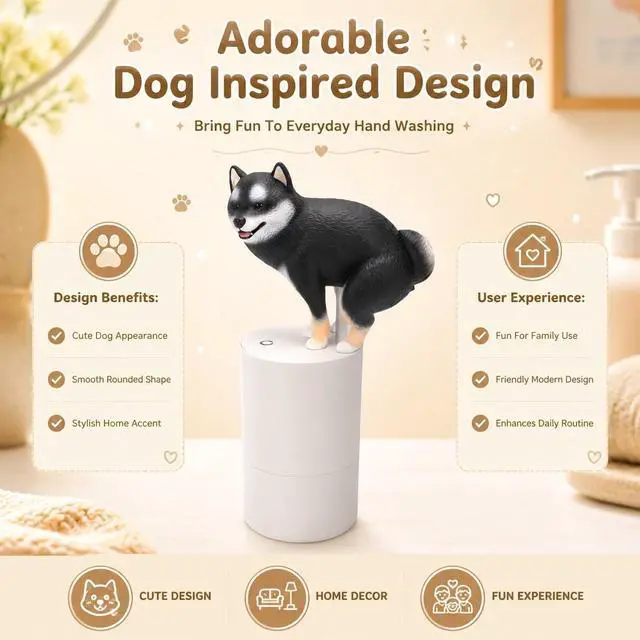 Alt view image 3 of 7 - Playful Dog Foam Soap Dispenser, Automatic Soap Dispenser Touchless, Funny Puppy Poop Induction Hand Washer, Automatic Soap Dispenser for Kitchen Bathroom (Black)