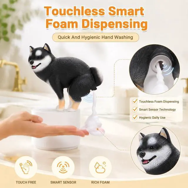 Alt view image 4 of 7 - Playful Dog Foam Soap Dispenser, Automatic Soap Dispenser Touchless, Funny Puppy Poop Induction Hand Washer, Automatic Soap Dispenser for Kitchen Bathroom (Black)