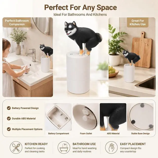 Alt view image 5 of 7 - Playful Dog Foam Soap Dispenser, Automatic Soap Dispenser Touchless, Funny Puppy Poop Induction Hand Washer, Automatic Soap Dispenser for Kitchen Bathroom (Black)