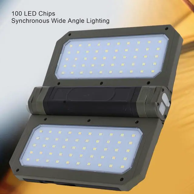 Alt view image 2 of 7 - Solar LED Camping Lantern High Brightness | Dual Sided Foldable Tent Light with 100 Chips Telescopic Tripod Handle for Outdoor Hiking Night Fishing