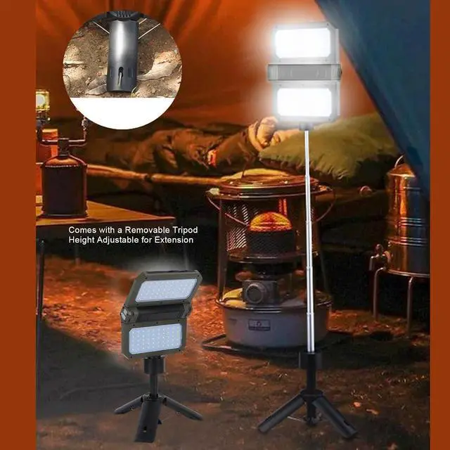 Alt view image 4 of 7 - Solar LED Camping Lantern High Brightness | Dual Sided Foldable Tent Light with 100 Chips Telescopic Tripod Handle for Outdoor Hiking Night Fishing