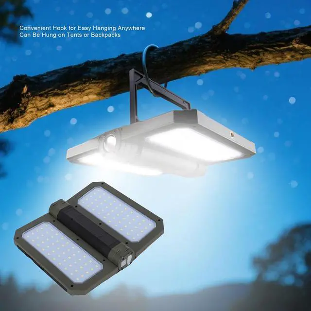 Alt view image 7 of 7 - Solar LED Camping Lantern High Brightness | Dual Sided Foldable Tent Light with 100 Chips Telescopic Tripod Handle for Outdoor Hiking Night Fishing