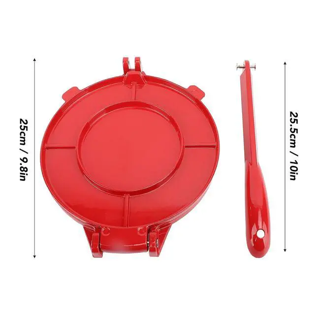 Alt view image 6 of 7 - Cast Iron Tortilla Press - Multifunctional Rotis Press 9.8 x 10inch, Flour Tortilla Press, Quesadilla Maker, Taco Maker (Red), Bewinnerrhngxev542