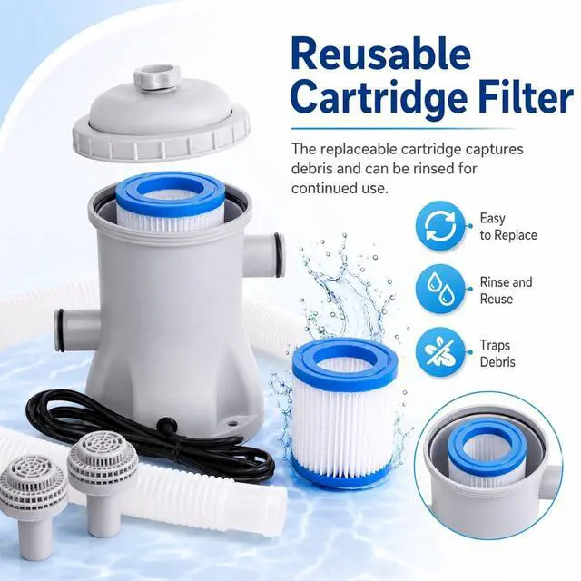 Alt view image 6 of 7 - 330 GPH Pool Filter Pump Above Ground, 16W Pool Filter Pump Complete Kit with Hose - Clear Water Circulation, Quiet Sealed ABS Design for Small to Medium Pools