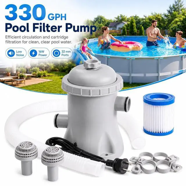 Alt view image 7 of 7 - 330 GPH Pool Filter Pump Above Ground, 16W Pool Filter Pump Complete Kit with Hose - Clear Water Circulation, Quiet Sealed ABS Design for Small to Medium Pools