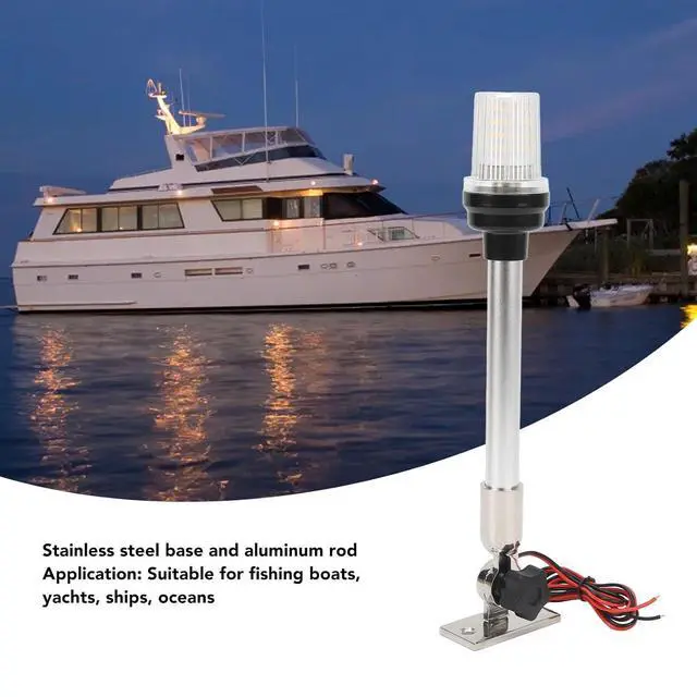 Alt view image 2 of 7 - 12 Inch LED Fold Down Boat Stern Light, IP66 Waterproof, Aluminum Rod, 3 Nautical Mile Bimini Top Lights, Stainless Steel Base, Boat Anchor Light for Pontoon Fishing Boat