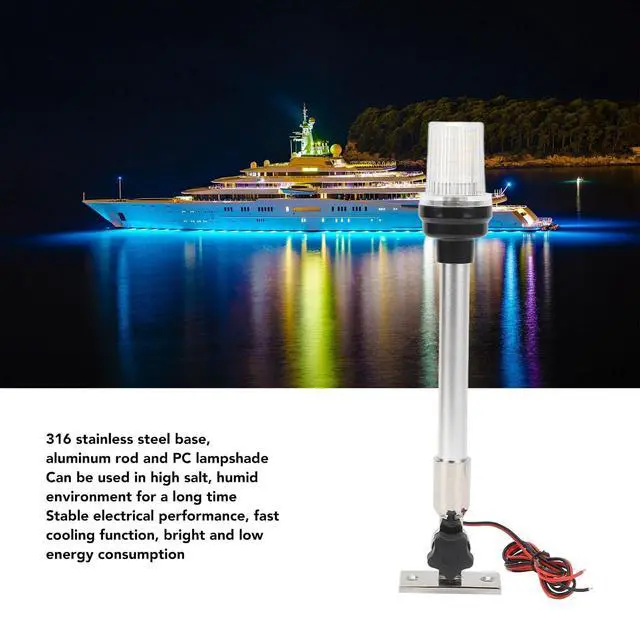 Alt view image 3 of 7 - 12 Inch LED Fold Down Boat Stern Light, IP66 Waterproof, Aluminum Rod, 3 Nautical Mile Bimini Top Lights, Stainless Steel Base, Boat Anchor Light for Pontoon Fishing Boat