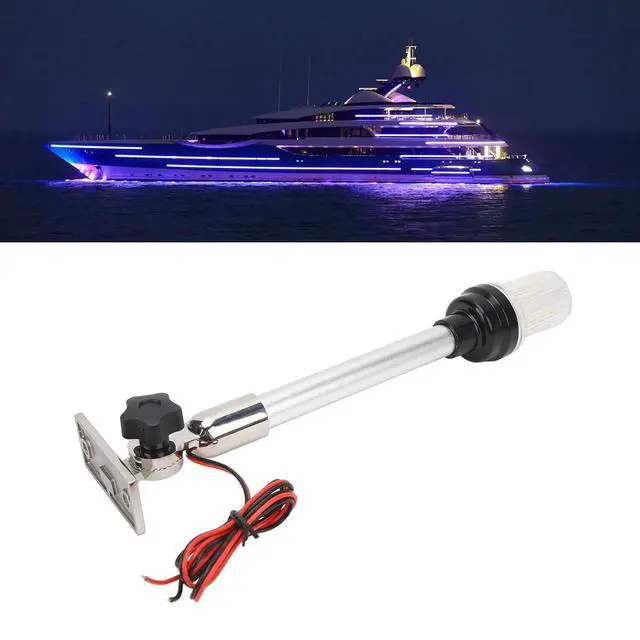 Alt view image 4 of 7 - 12 Inch LED Fold Down Boat Stern Light, IP66 Waterproof, Aluminum Rod, 3 Nautical Mile Bimini Top Lights, Stainless Steel Base, Boat Anchor Light for Pontoon Fishing Boat