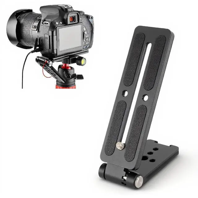 Main image of L Shaped Quick Release Plate for Camera | Arca Port Compatible with 1/4" & 3/8" Screw Holes, Foldable Design with Cold Shoe Mount for Microphone Light