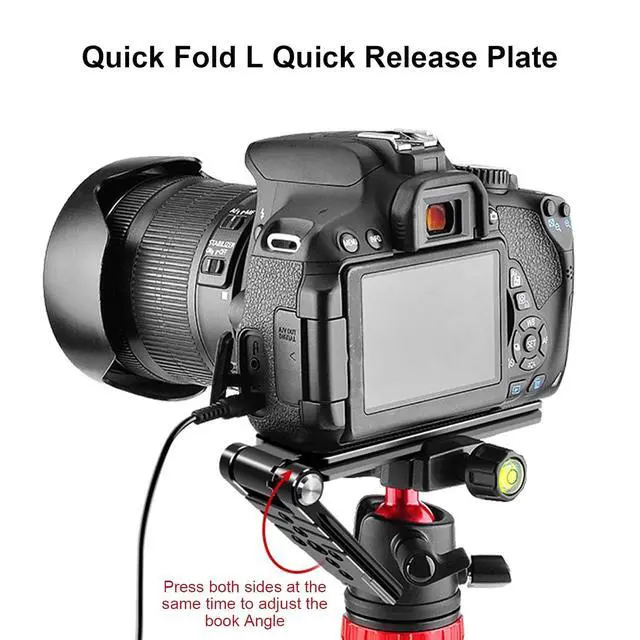 Alt view image 2 of 7 - L Shaped Quick Release Plate for Camera | Arca Port Compatible with 1/4" & 3/8" Screw Holes, Foldable Design with Cold Shoe Mount for Microphone Light