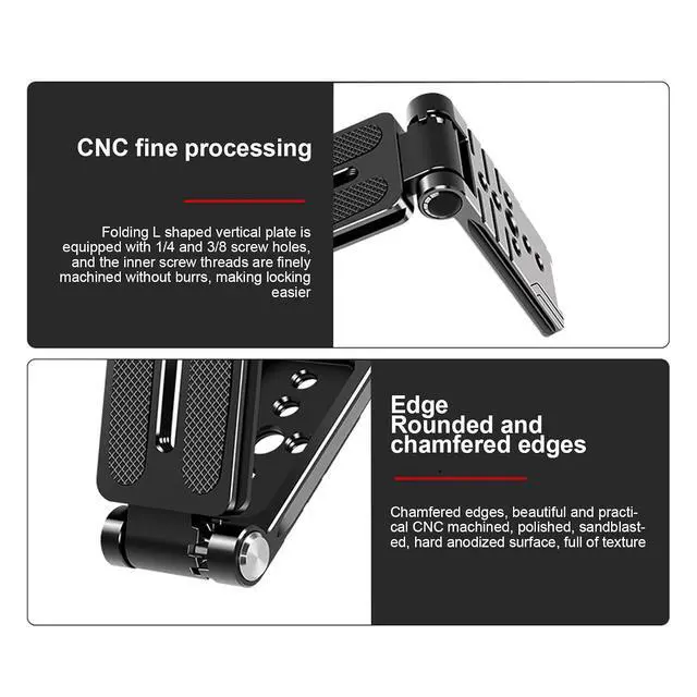 Alt view image 3 of 7 - L Shaped Quick Release Plate for Camera | Arca Port Compatible with 1/4" & 3/8" Screw Holes, Foldable Design with Cold Shoe Mount for Microphone Light