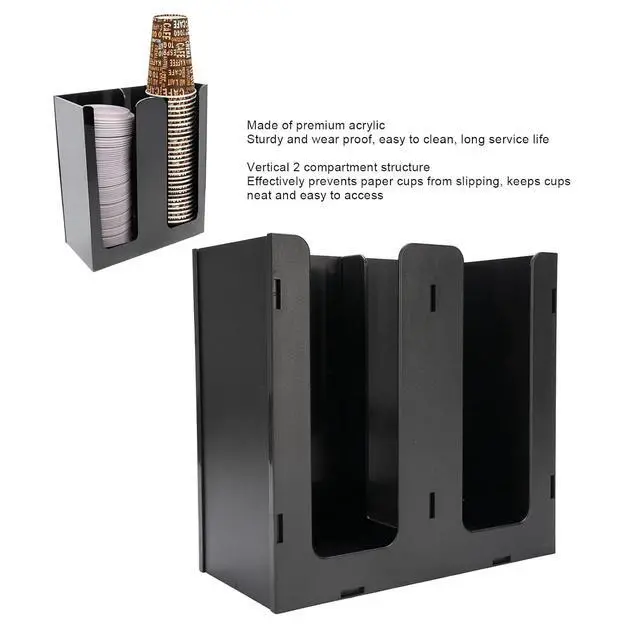 Alt view image 2 of 7 - Paper Cup Dispenser, Coffee Cup Holder Organizer with 2 Compartments for Countertop Coffee Station Bar Restaurant Breakroom