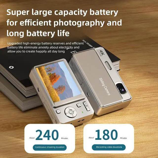 Alt view image 3 of 7 - 4K Digital Camera - 64MP Retro Sliding Camera with 2.8 Inch Screen, Compact Pockets Cameras for Vlogging and Travel Record (Silver)