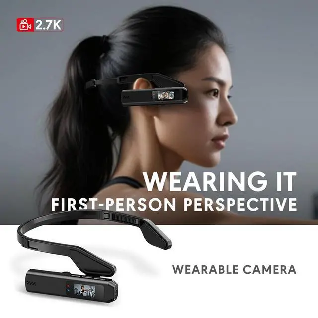 Alt view image 2 of 7 - Viidure 2.7K HD 12MP Head Mounted Camera | Intelligent Image Stabilization, 110 Degree Wide Angle Lens, Smartphone App Transfer, Secure Ear Hook Mount, Ideal for Cycling Sports