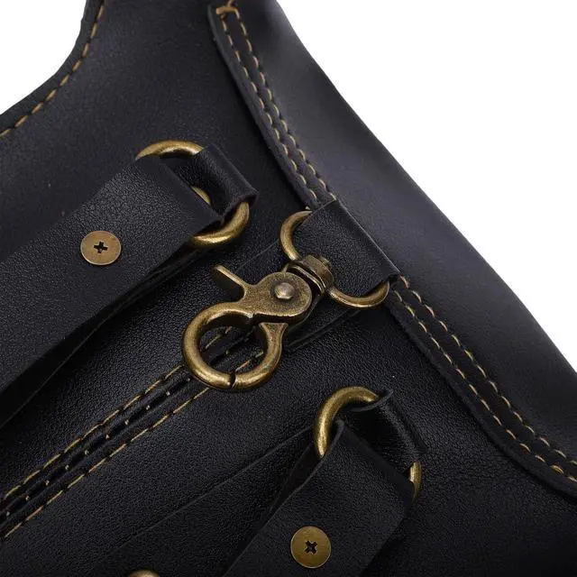 Alt view image 4 of 7 - Vintage PU Leather Waist Bag | Men Ox Brown Storage Pouch Belt for Travel Outdoor Sports (Black)