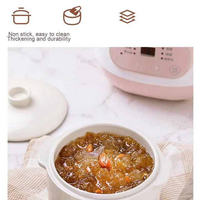 Alt view image 3 of 7 - 1L Electric Stew Pot, Smart Ceramic Soup Porridge Cooker, Mini Slow Cooker Anti Dry Burn Safe, Multifunction Electric Ceramic Cooker (US Plug 110V), BEWINNERV74A1GNU2X-12