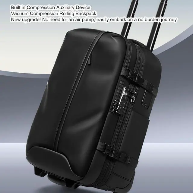 Alt view image 3 of 7 - Vacuum Rolling Backpack 25L 30L 60L Expandable Wheeled Backpack with Trolley Case Mode, Password Lock, USB Charging Port for Travel Business Trip
