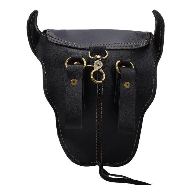 Alt view image 7 of 7 - Vintage PU Leather Waist Bag | Men Ox Brown Storage Pouch Belt for Travel Outdoor Sports (Black)