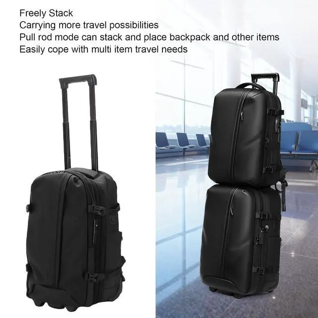 Alt view image 4 of 7 - Vacuum Rolling Backpack 25L 30L 60L Expandable Wheeled Backpack with Trolley Case Mode, Password Lock, USB Charging Port for Travel Business Trip