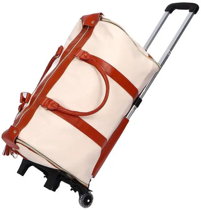 Alt view image 2 of 7 - Travel Duffel 40L | Detachable Handle Soft Leather Clothes Storage Bag for Men Women, Lightweight Foldable Weekend Carry On (Beige)