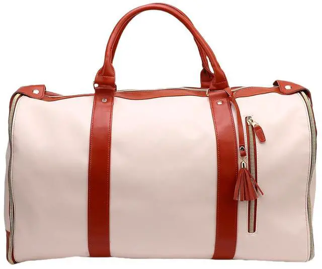 Alt view image 3 of 7 - Travel Duffel 40L | Detachable Handle Soft Leather Clothes Storage Bag for Men Women, Lightweight Foldable Weekend Carry On (Beige)