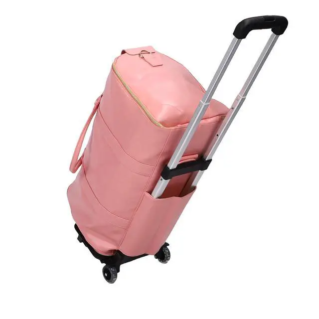 Alt view image 2 of 7 - Travel Duffel 40L | Detachable Handle Soft Leather Clothes Storage Bag for Men Women, Lightweight Foldable Weekend Carry On (Pink)