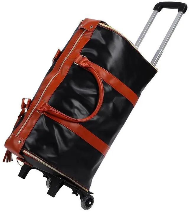 Alt view image 3 of 7 - Travel Duffel 40L | Detachable Handle Soft Leather Clothes Storage Bag for Men Women, Lightweight Foldable Weekend Carry On (Dark Brown)